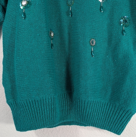 Vintage Marina Embellished Green Beaded Sweater 80s Glam Statement L - Picture 15 of 15